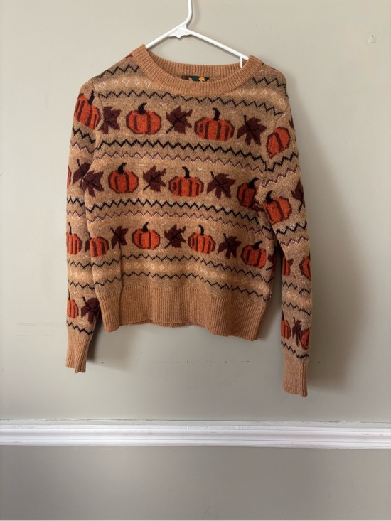 Kiel James Patrick Sweaters - Kiel James Patrick Tan Sweater with Orange Pumpkin Motif